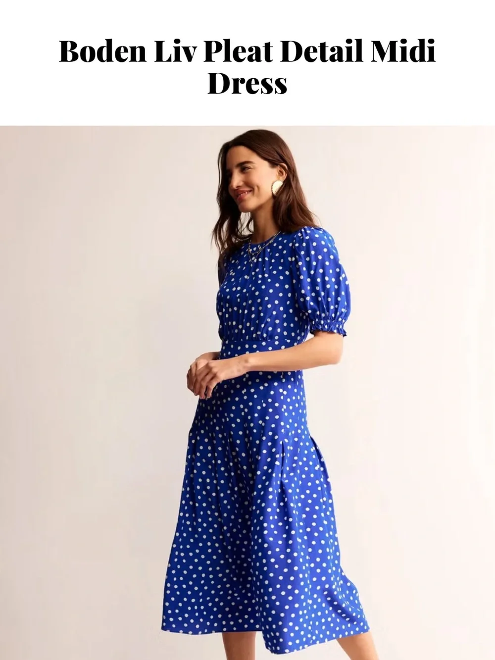 Boden Liv Pleat Blue Polka Dot Midi Dress 4 perfect condition smoke pet free - Picture 2 of 4